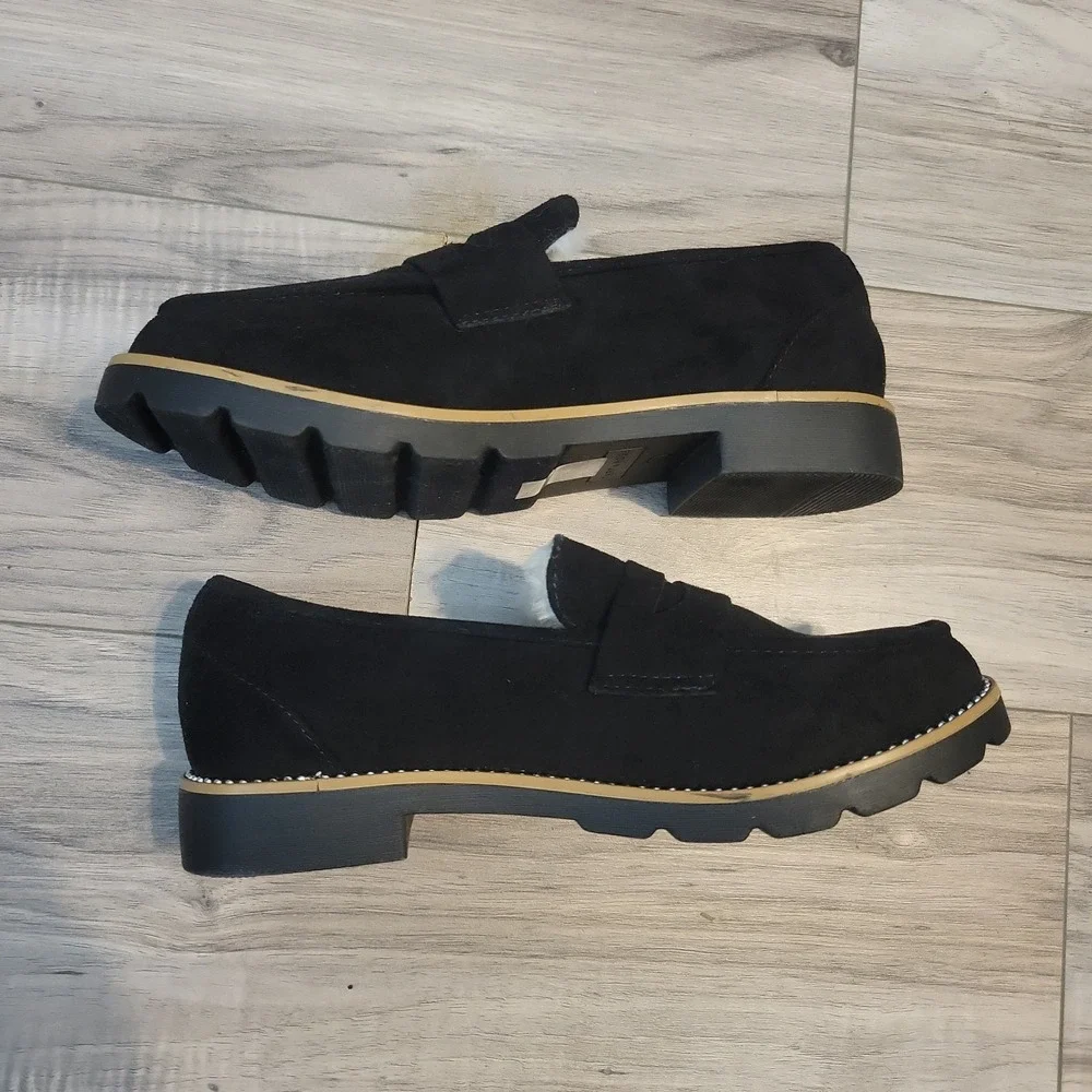 Taryn Rose Kilroy Penny Loafers Womens 7.5 Black Suede Slip-On Shoes‎